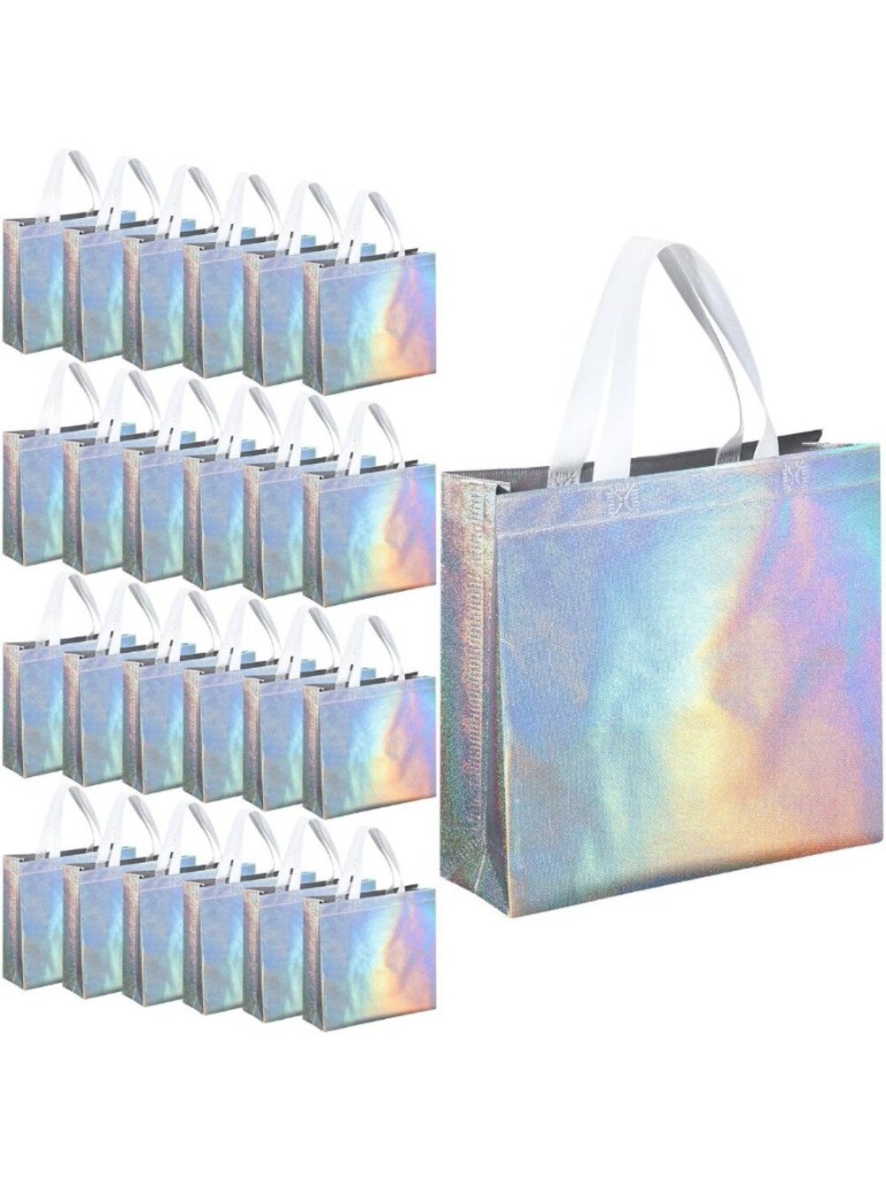 60 Reusable Iridescent Gift Tote Bags - Eco-Friendly Grocery Shopping Bags